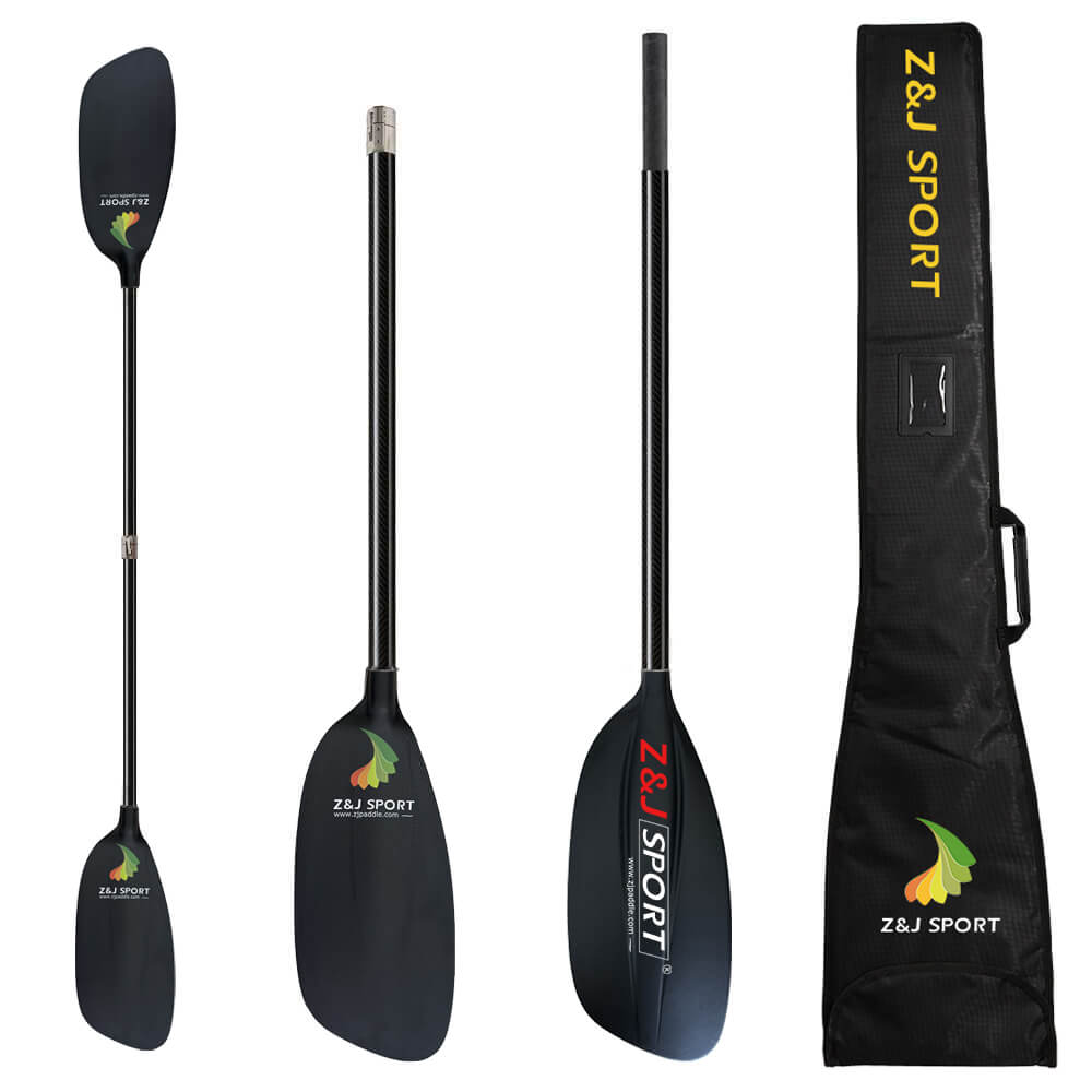 ZJ Hybrid Outrigger Canoe Paddle com lâmina de carbono e haste reta de madeira