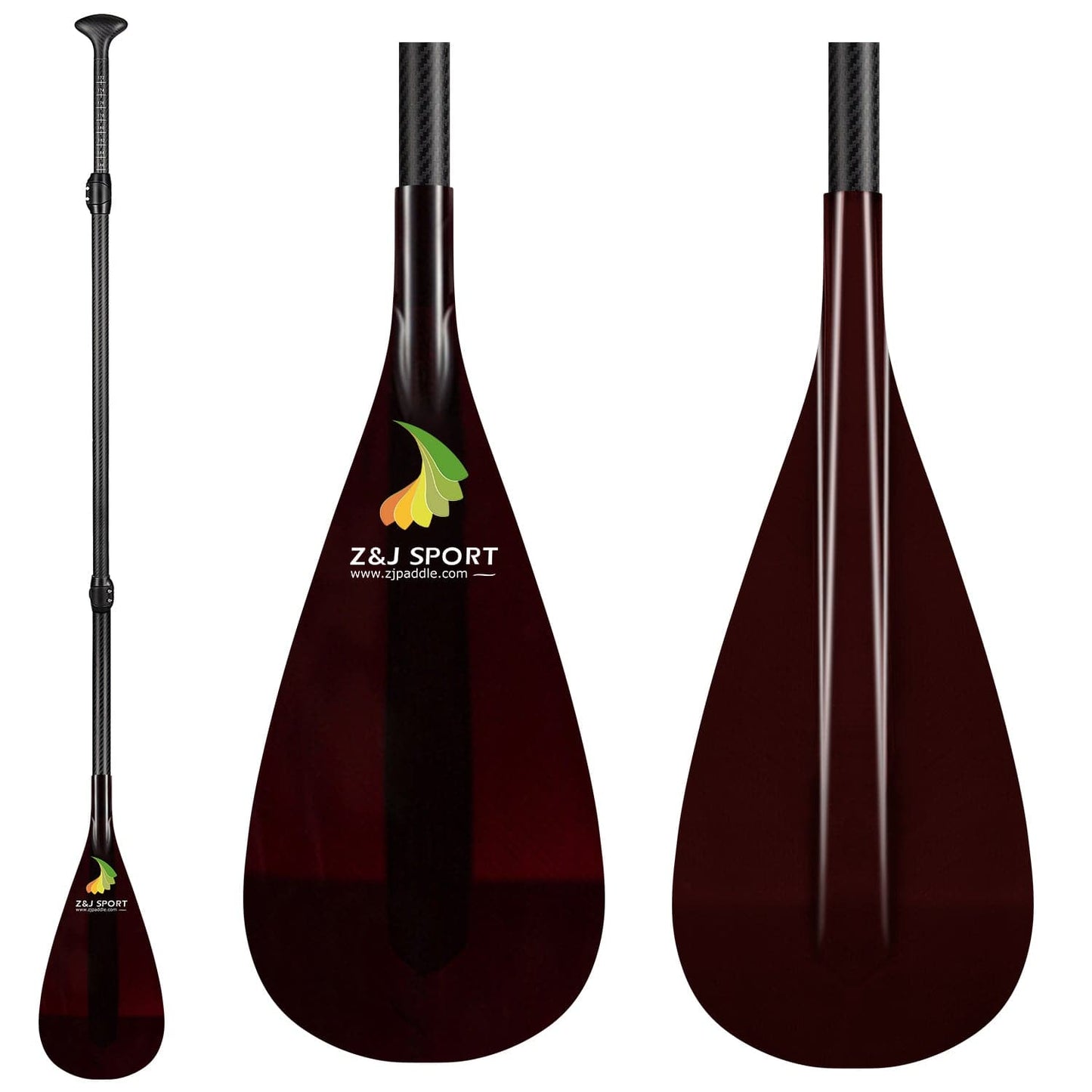 ZJ 3-Pieces Adjustable SUP Paddle Surfing Stand up Paddle Translucent Fiberglass Blade (S)