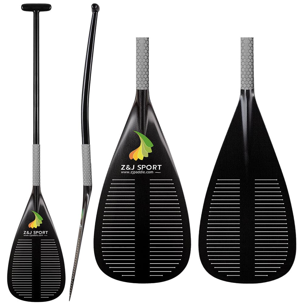 ZJ Outrigger Canoe Paddle for Va‘a Carbon Blade with Slit Upper Bent Shaft with Anti Skid Grip