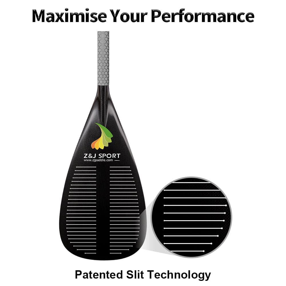 ZJ Outrigger Canoe Paddle for Va‘a Carbon Blade with Slit Upper Bent Shaft with Anti Skid Grip