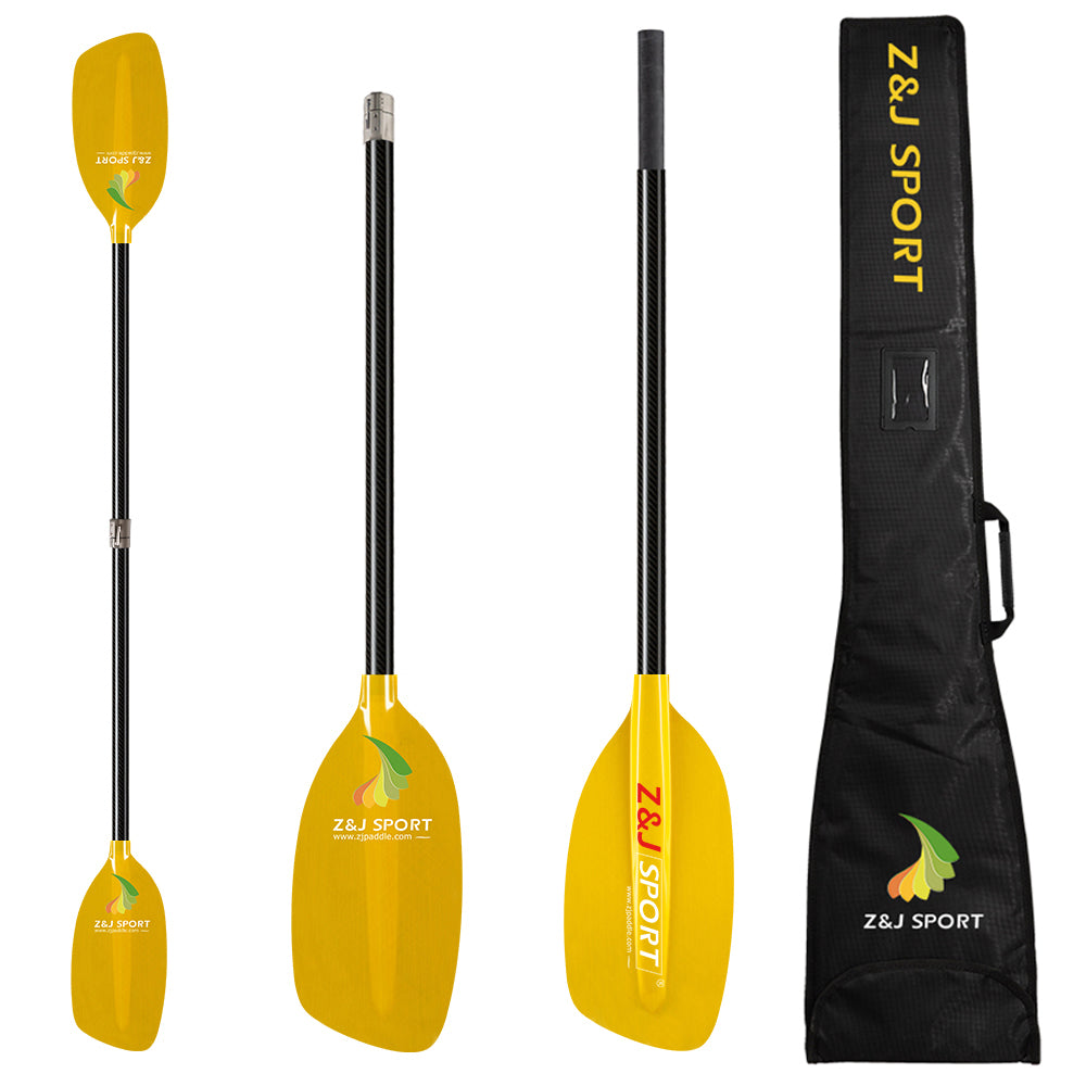 ZJ Whitewater Kayaking Paddle Translucent Fiberglass Blade Carbon Straight Shaft and Paddle Bag
