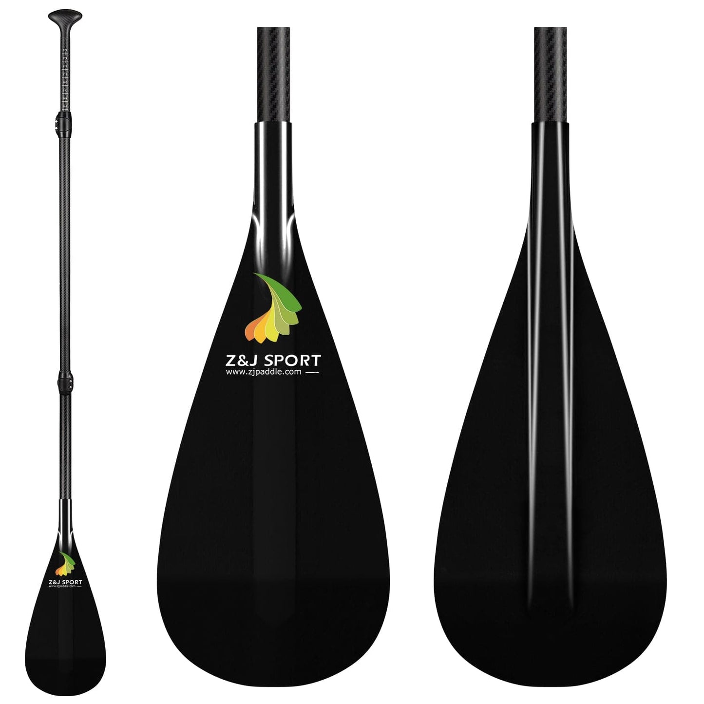 ZJ 3-Pieces Adjustable SUP Paddle Surfing Stand up Paddle Translucent Fiberglass Blade (S)