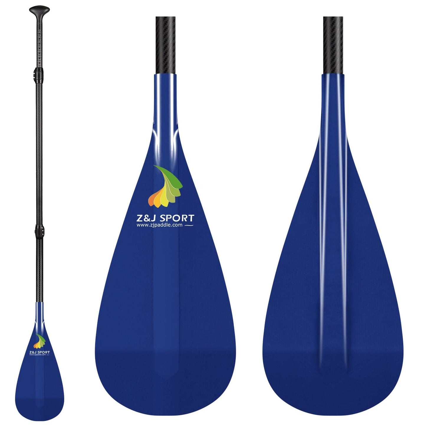 ZJ 3-Pieces Adjustable SUP Paddle Surfing Stand up Paddle Translucent Fiberglass Blade (S)