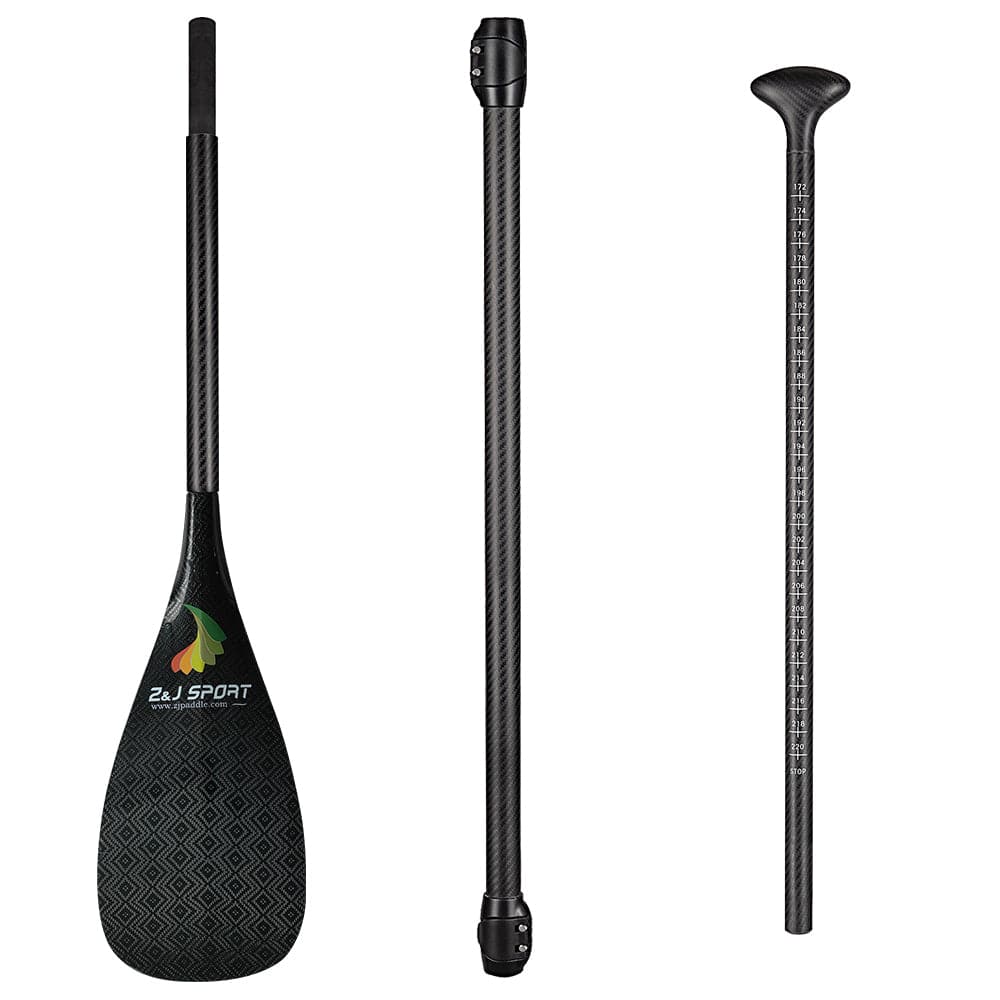 ZJ 3-Pieces Adjustable SUP Paddle All Water Carbon Stand up Paddle with New Weave Blade (GUI)