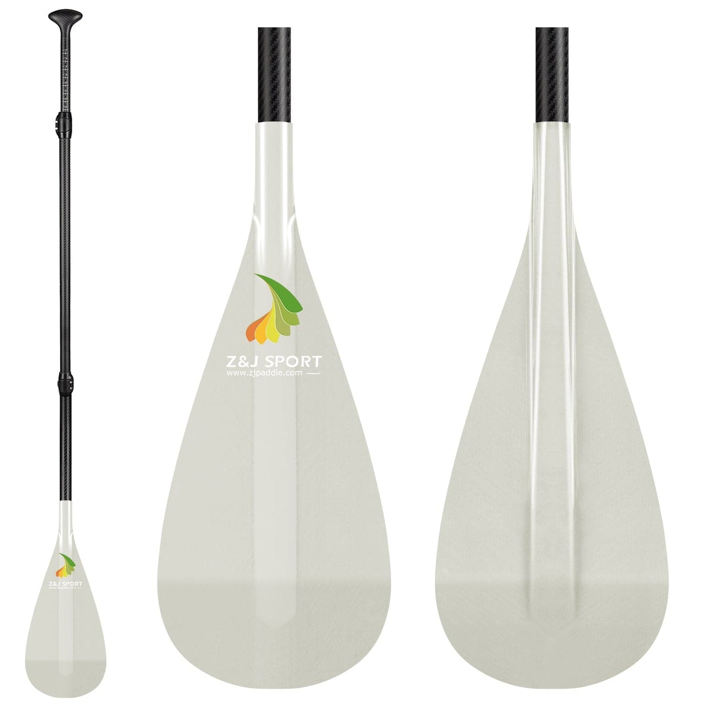 ZJ 3-Pieces Adjustable SUP Paddle Surfing Stand up Paddle With Translucent Fiberglass Blade (S)