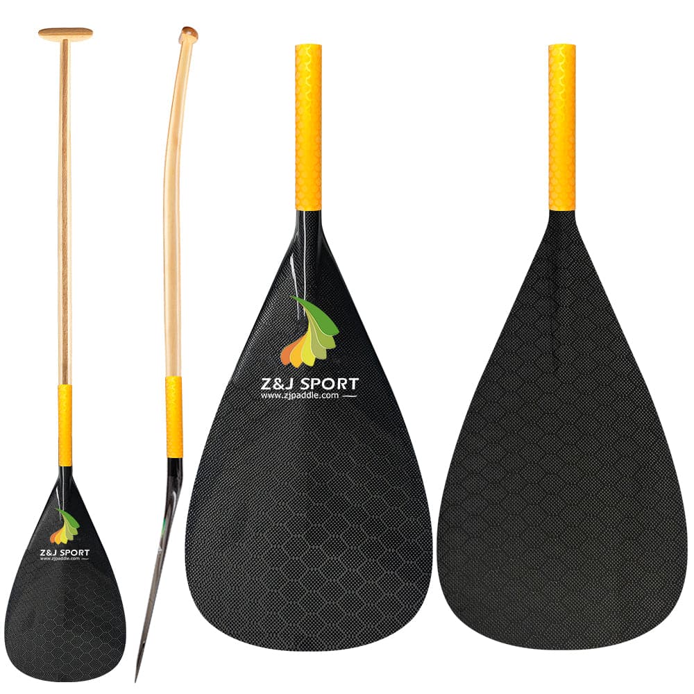 ZJ Hybrid Outrigger Canoe Paddle for Va'a, Waka-ama, Vaka Wooden Upper Bent Shaft with Anti Skid Grip (HCOC-UB, New Weave)