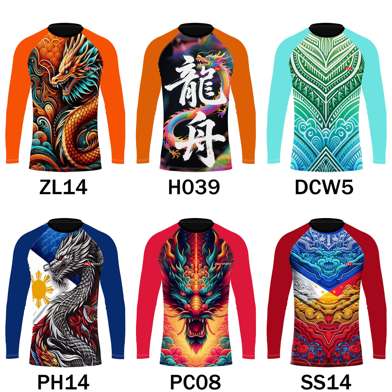 ZJ Dragon Boat T-Shirts Custom Made Dragon Boat Team Apparel Long Sleeve