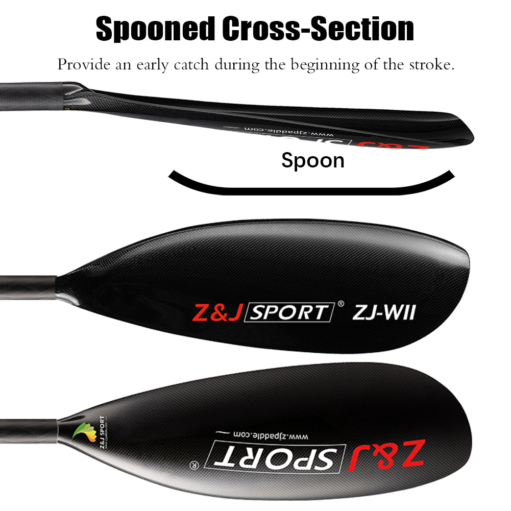 ZJ Full Carbon Kayak Paddle Wing Blade with Straight Oval Shaft W Series 720/735/750/820/845 cm²