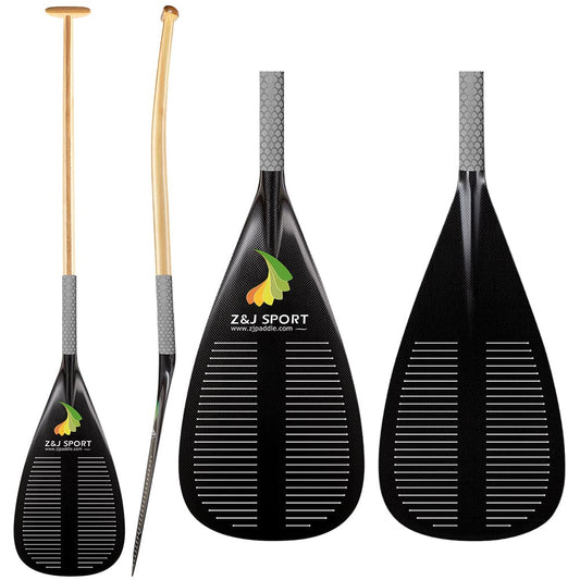 ZJ Outrigger Canoe Paddle for Va‘a Carbon Blade with Slit Upper Bent Shaft with Anti Skid Grip