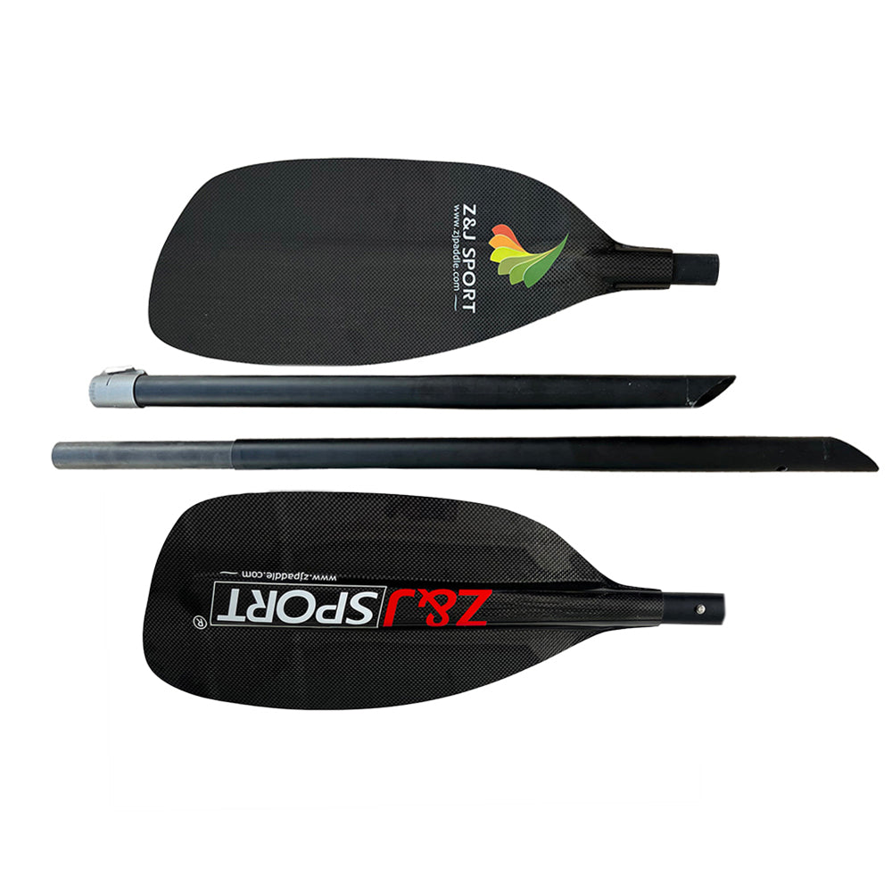 ZJ Pagaie de kayak en eau vive entièrement en carbone, 4 pièces, manche ovale droit et sac à pagaie