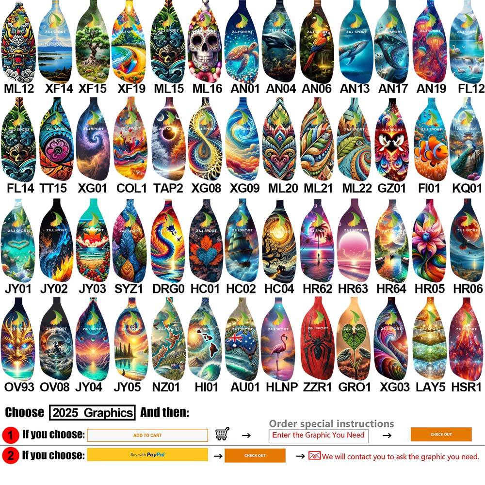 ZJ Full Carbon Whitewater Kayaking Paddle with Graphic Blade and Straight Shaft and Paddle Bag  (218 Graphics Available)