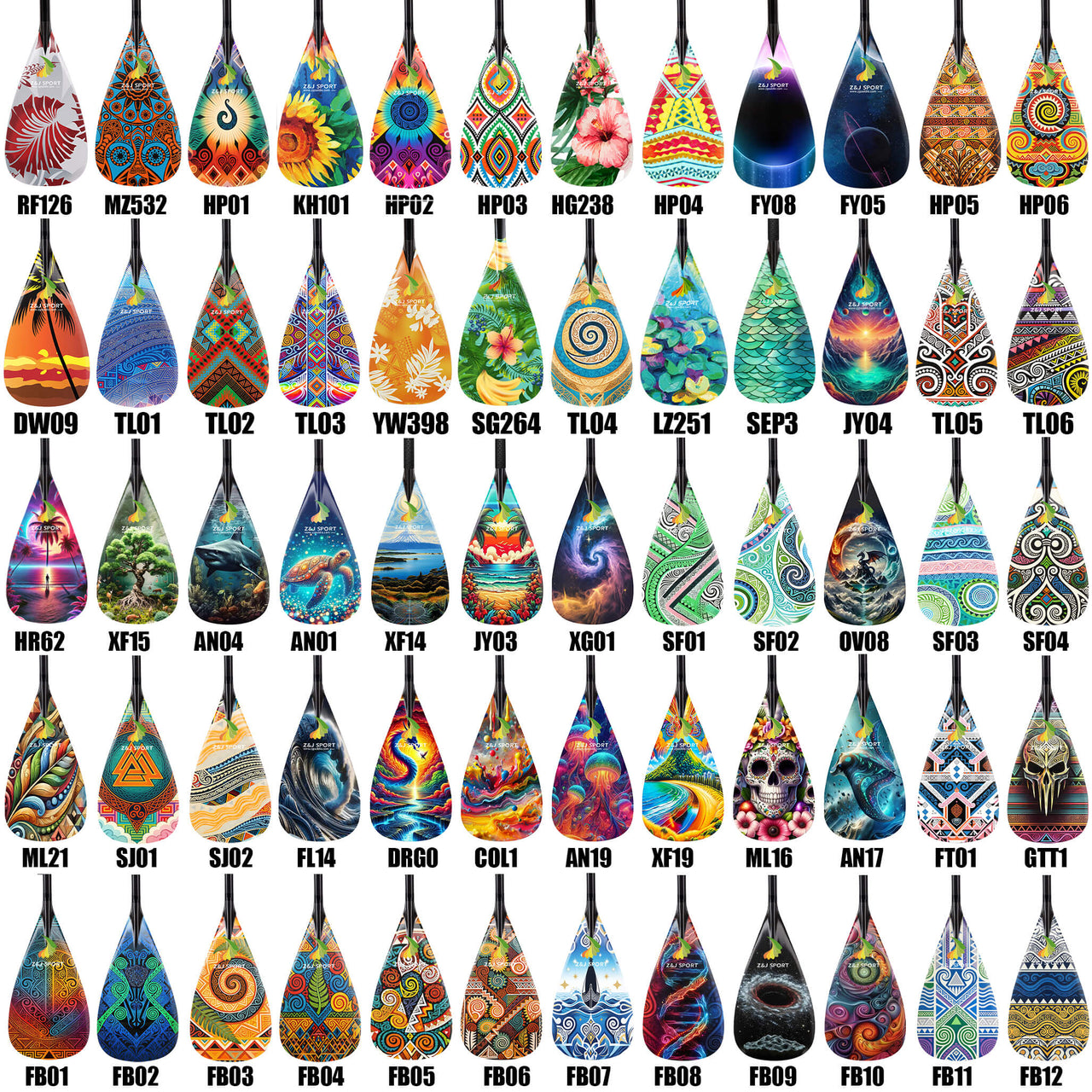 ZJ Full Carbon Outrigger Canoe Paddle for Va'a, Waka-ama, Vaka Graphic Blade  (Graphics Optional/ Custom Designs)