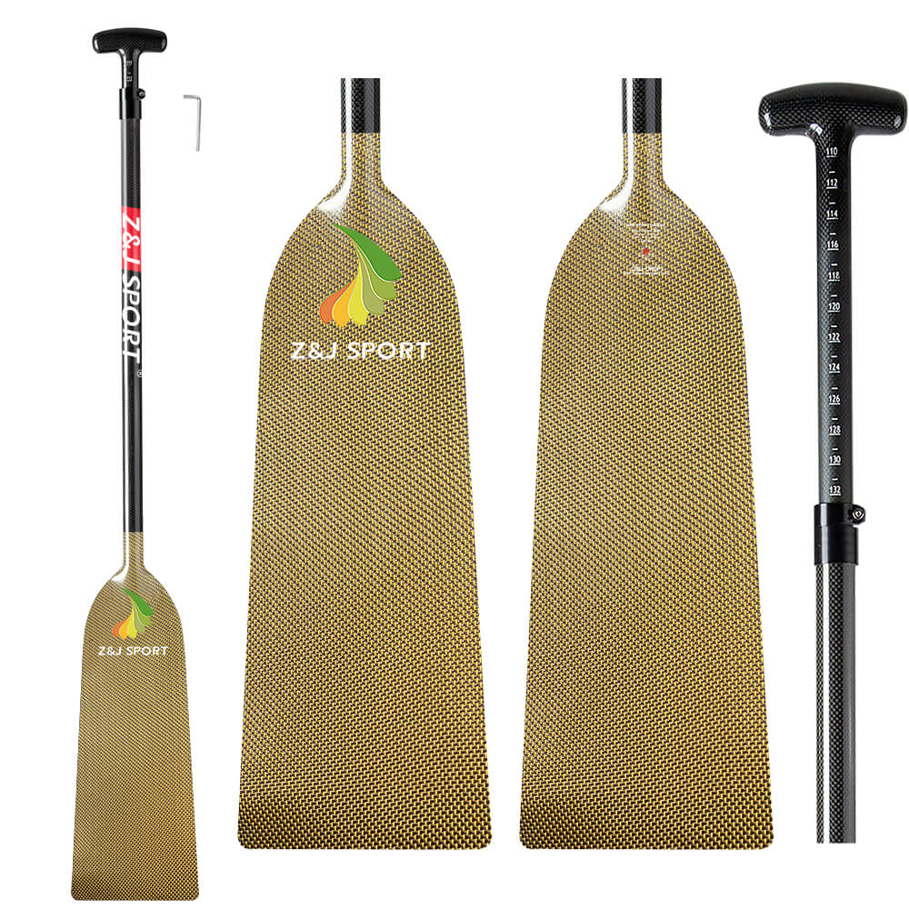 ZJ IDBF Approved Dragon Boat Paddle Carbon Wave Flat Blade (T700/Jacquard Carbon/Kevlar/ Innegra/Golden Silver Carbon)
