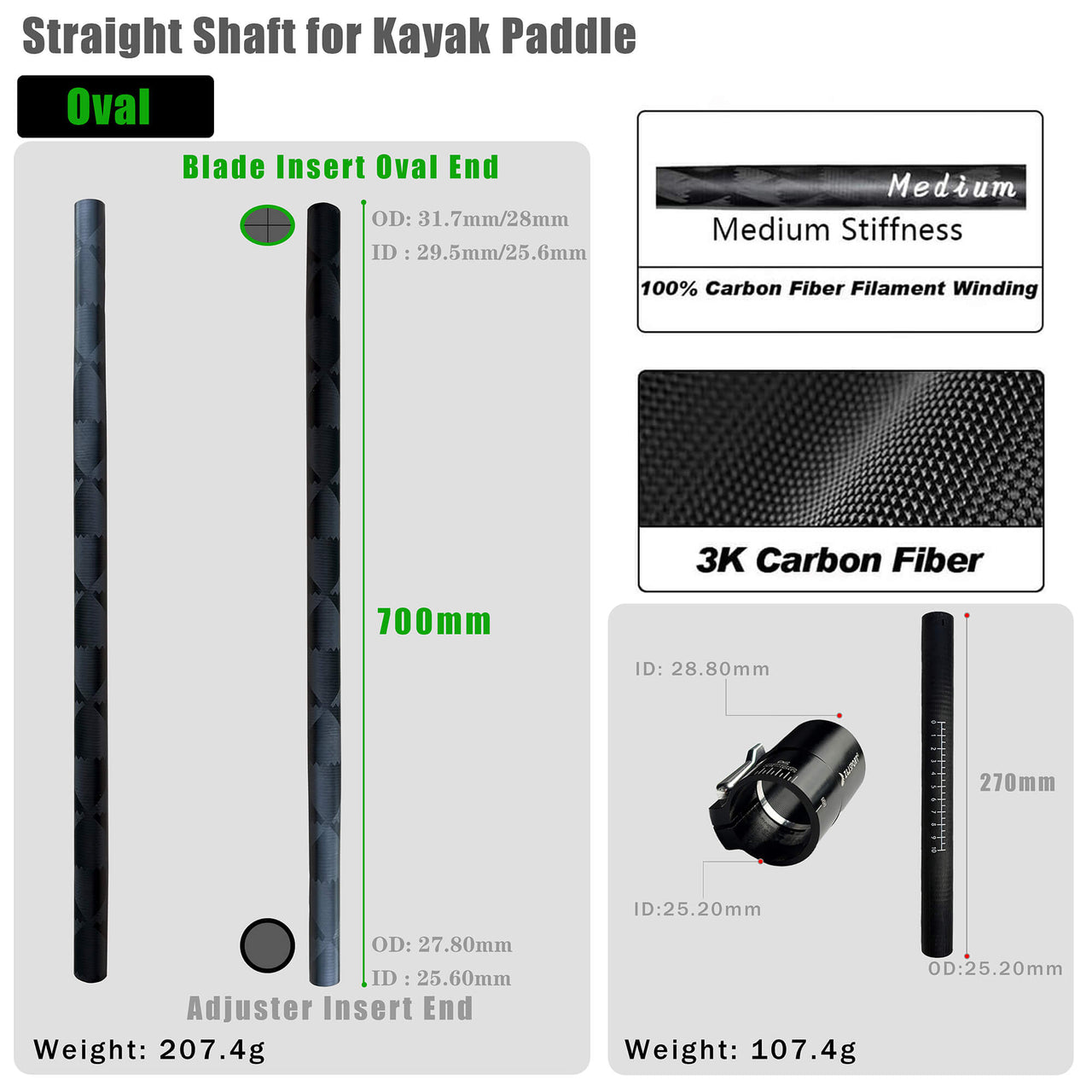 ZJ Straight and Cranked Shaft Replacement For Kayak or Seakayak Paddle
