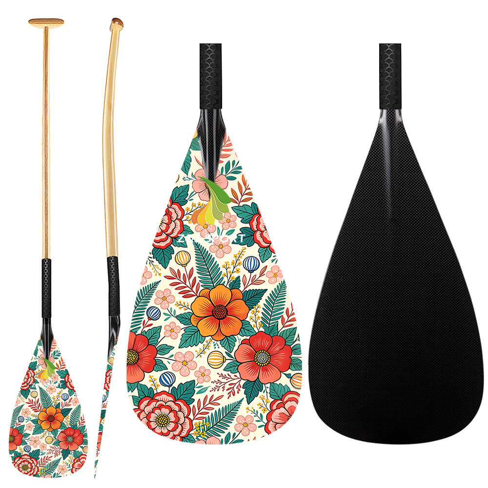 ZJ Hybrid Outrigger Canoe Paddle for Va'a, Waka-ama, Vaka Wood Shaft with Anti Skid Grip   (Graphics Optional/ Custom Designs)
