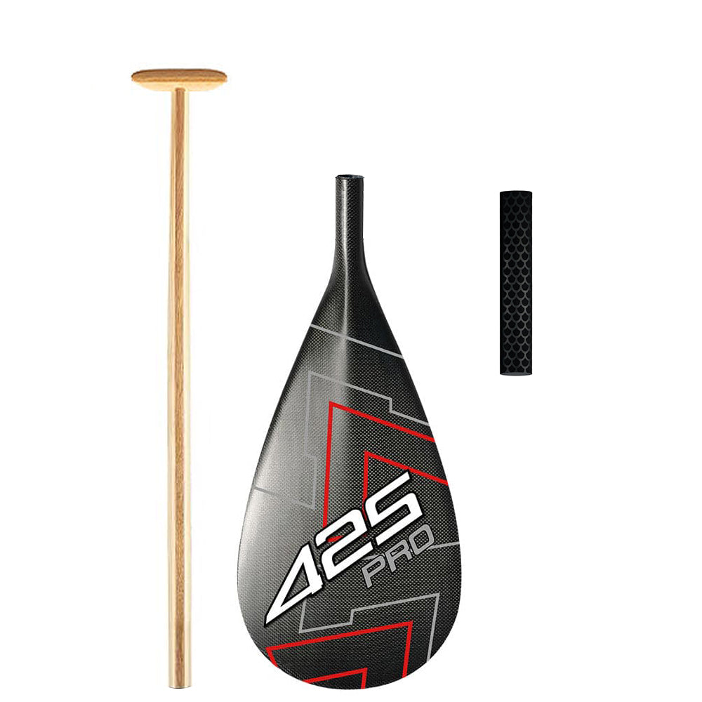 425Pro Outrigger Canoe Paddle for Va'a, Waka-ama, Vaka Carbon Blade Upper Bent Wood Shaft with Anti Skid Grip