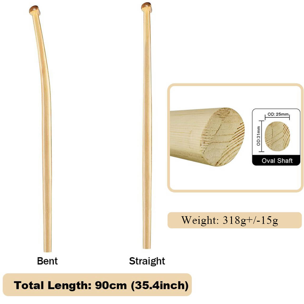 ZJ Durable Wooden Shaft for Outrigger Canoe Paddle (1 set/2 shafts)