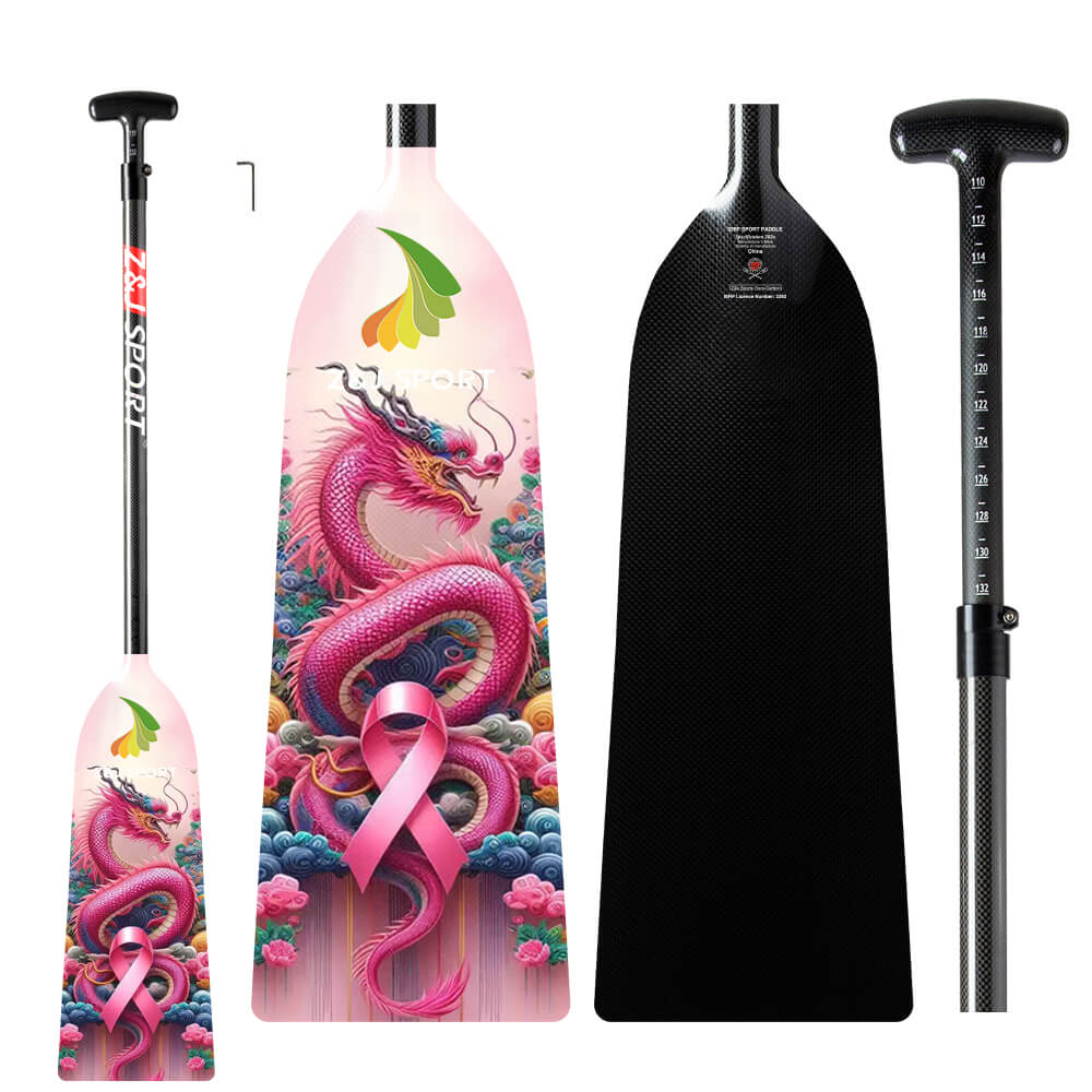 ZJ Adjustable Graphic Dragon Boat Paddle Full Carbon IDBF Approved Paddle-PINK Series