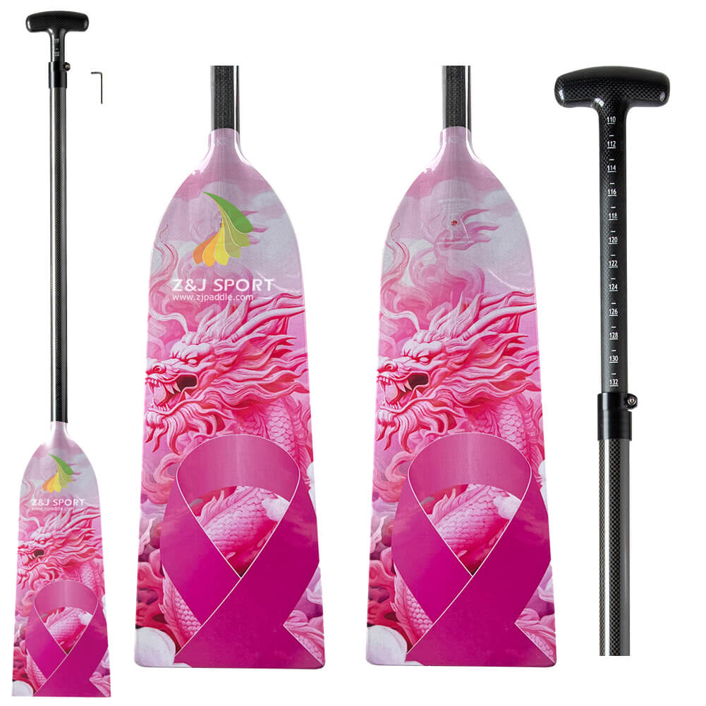 ZJ PINK Dragon Boat Paddle Full Carbon IDBF Approved Both Sides Graphic (Limited Time Promotion)