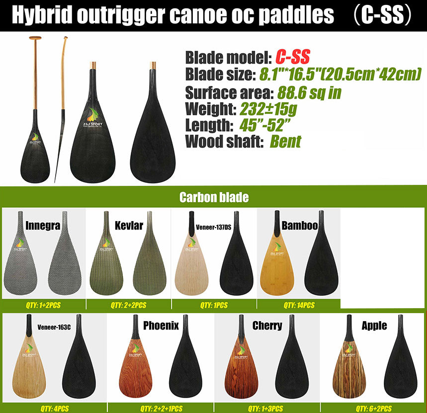 ZJ Hybrid Kids Outrigger Canoe Paddle for Va'a, Waka-ama, Vaka (SS: 88.6sq. in)