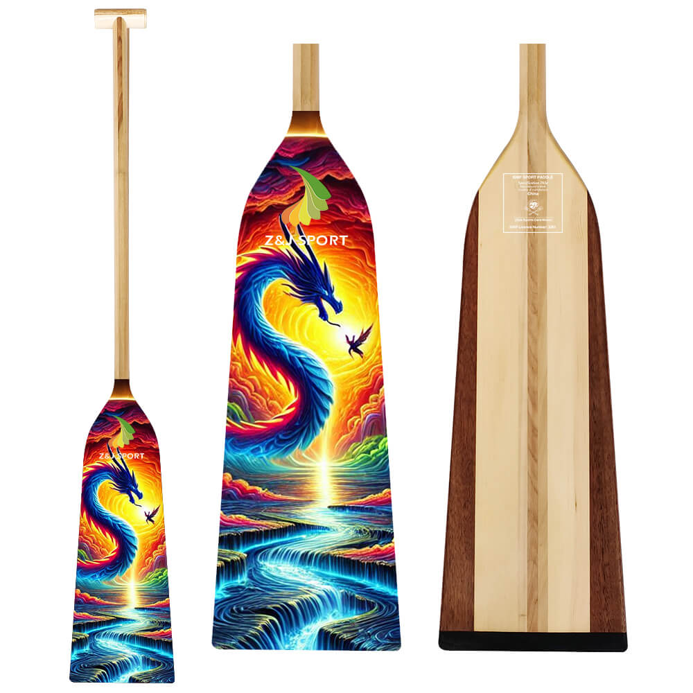 ZJ Wooden Dragon Boat Paddle With Fiberglass Reinforcement IDBF Approved ( (151 Graphics Available/ Customed Paddle))