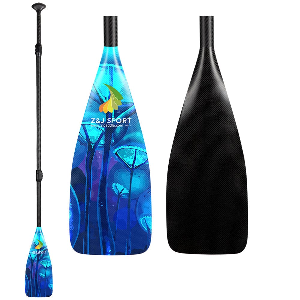 ZJ 3-Piece Adjustable SUP Paddle Carbon Race Stand up Paddle 84.5/ 90.7 sq.in Blade (H, Graphic）