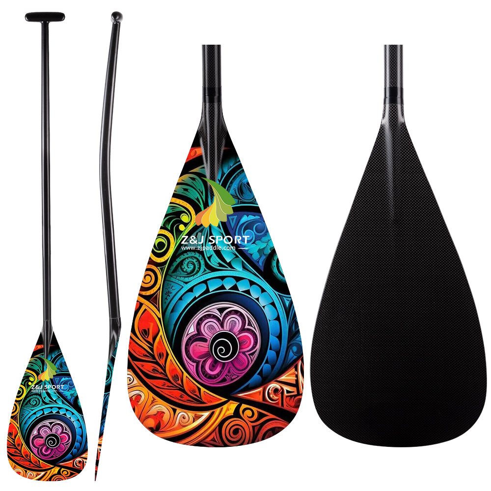 ZJ Full Carbon Outrigger Canoe Paddle for Va'a, Waka-ama, Vaka Graphic Blade  (Graphics Optional/ Custom Designs)