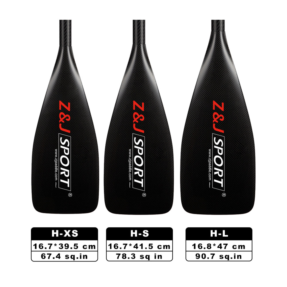 ZJ 3-Piece Adjustable SUP Paddle Carbon Race Stand up Paddle 67.4/78.3/90.7 sq.in Blade(H)