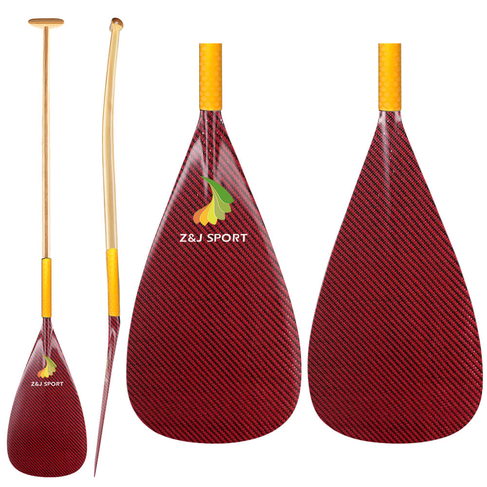 ZJ Hybrid Outrigger Canoe Paddle for Va'a, Waka-ama, Vaka Wooden Upper Bent Shaft with Anti Skid Grip (New Weave/ Kevlar / Innegra)