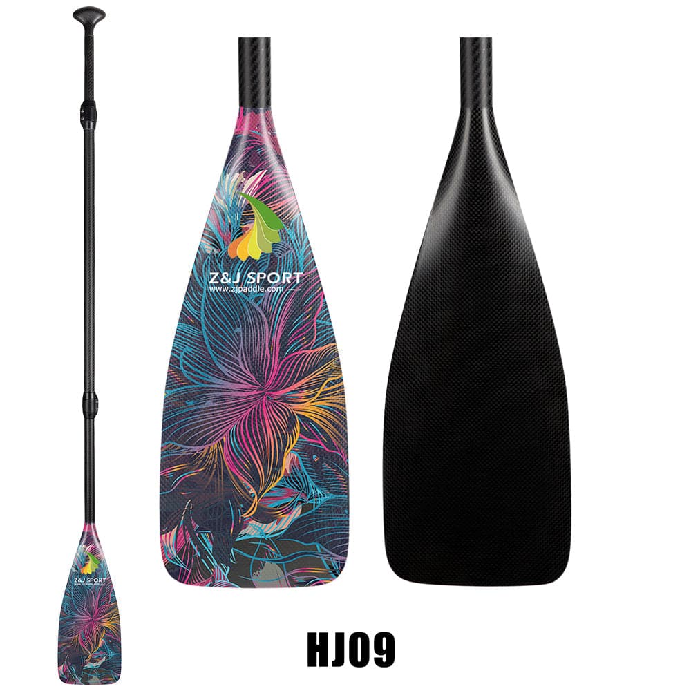 ZJ 3-Piece Adjustable SUP Paddle Carbon Race Stand up Paddle 84.5/ 90.7 sq.in Blade (H, Graphic）