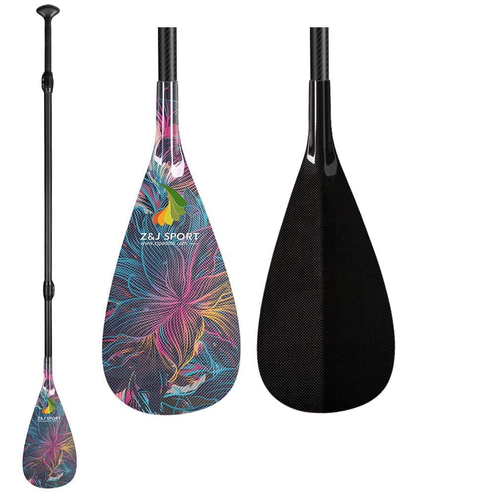 ZJ 3-Piece Adjustable SUP Paddle Surfing Carbon Stand up Paddle 88.6/ 96.4/ 99.1 sq.in Blade (S, Graphic)