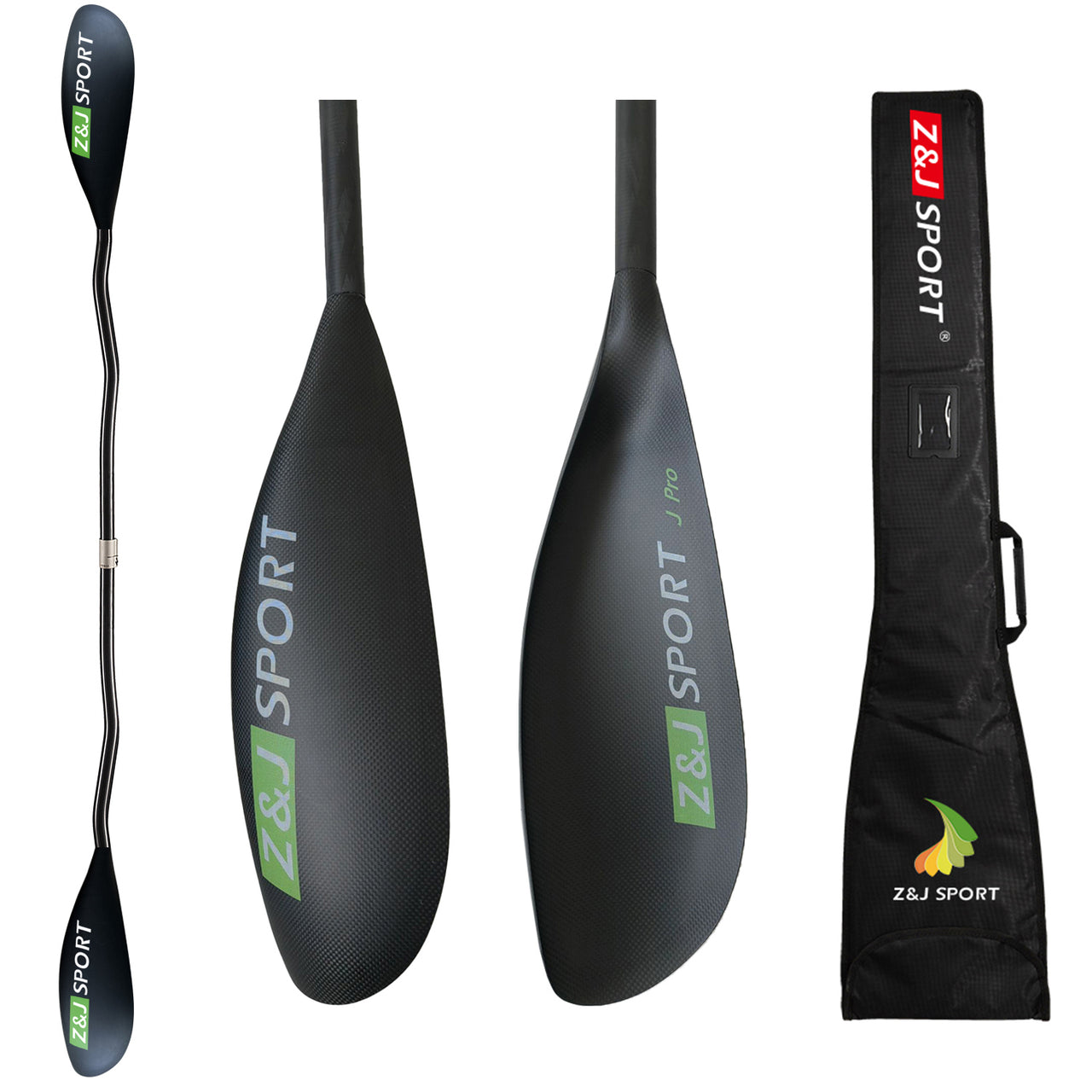 ZJ Matte Carbon Kayak Paddle Twisted Wing Blade for Surfski with Cranked Shaft (J Pro)
