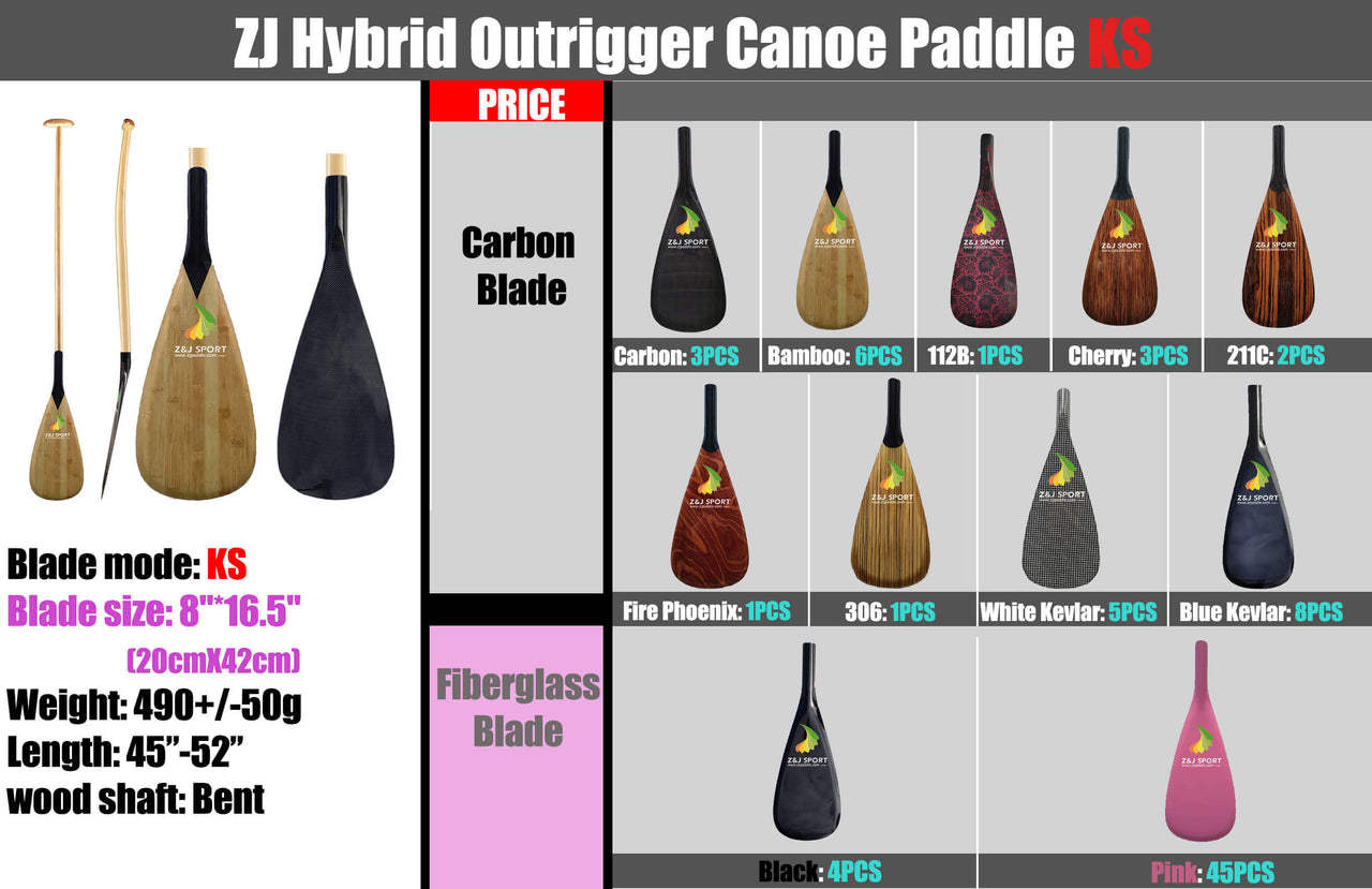 ZJ Hybrid Kids Outrigger Canoe Paddle for Va'a, Waka-ama, Vaka Carbon/Kevlar Blade (KS:20cm*42cm)