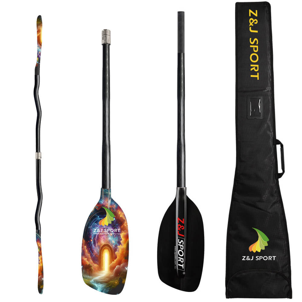 ZJ Full Carbon Whitewater Kayaking Paddle with Graphic Blade and Cranked Shaft and Paddle Bag (218 Graphics Available)