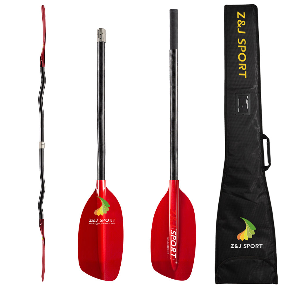 ZJ Whitewater Kayaking Paddle with Translucent Fiberglass Blade and Carbon Cranked Shaft and Paddle Bag