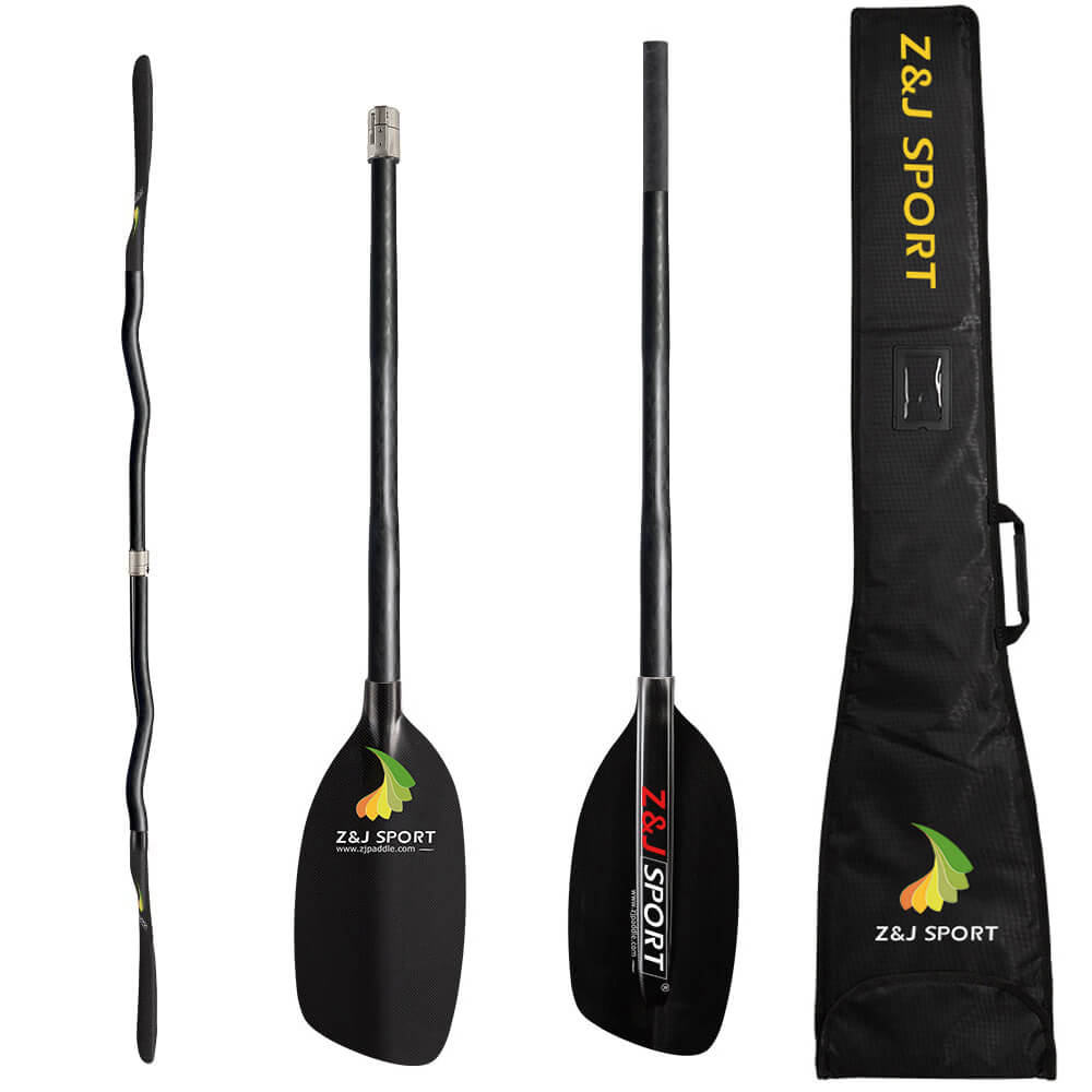 ZJ Full Carbon Whitewater Kayaking Paddle with Cranked Shaft and Paddle Bag