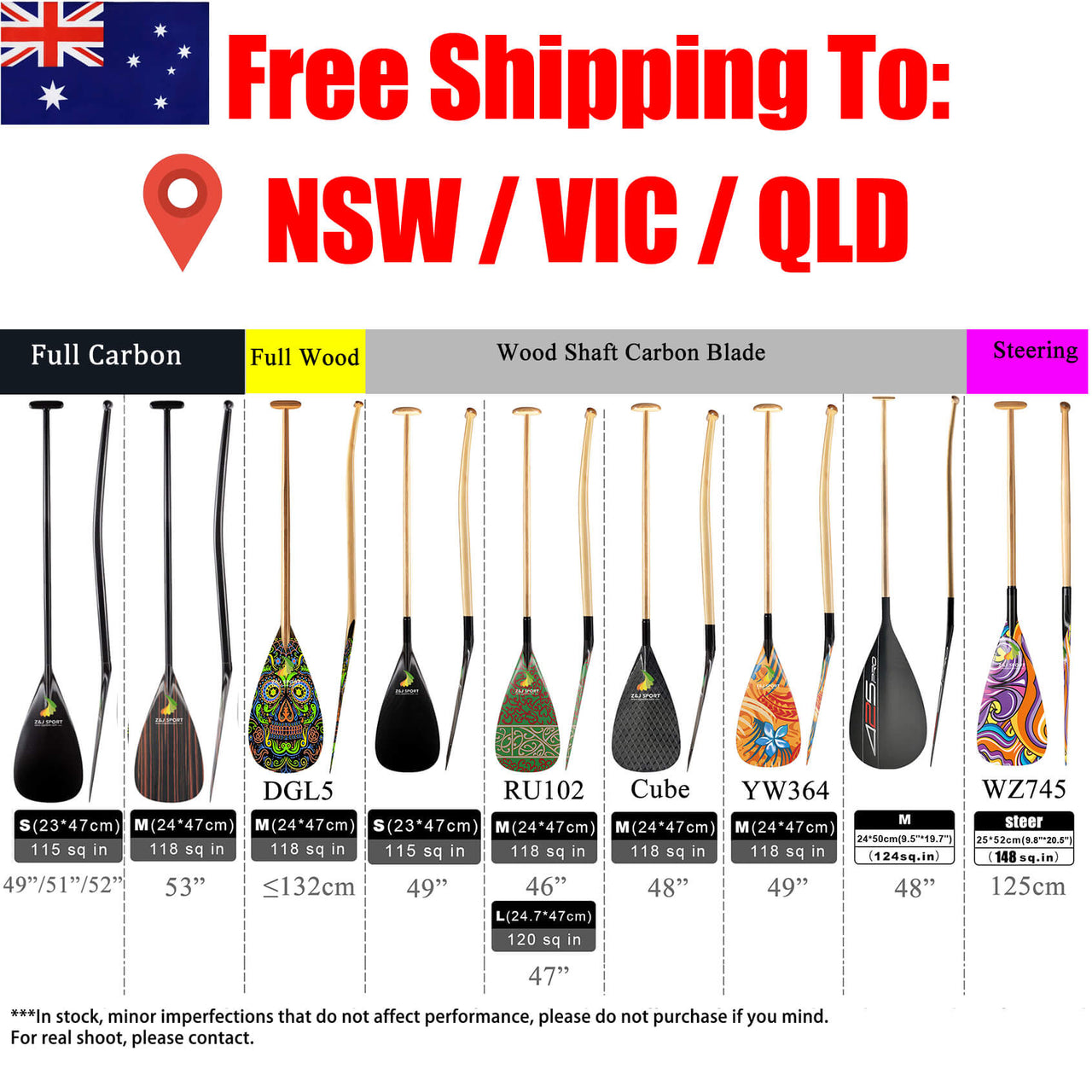 ZJ Outrigger Canoe Paddle for Va'a, Waka-ama, Vaka  (Free Shipping for Australia)