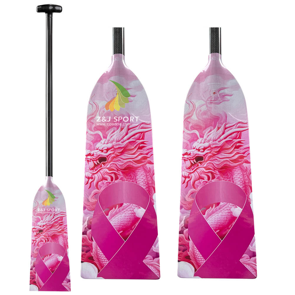 ZJ PINK Dragon Boat Paddle Full Carbon IDBF Approved Both Sides Graphic (Limited Time Promotion)