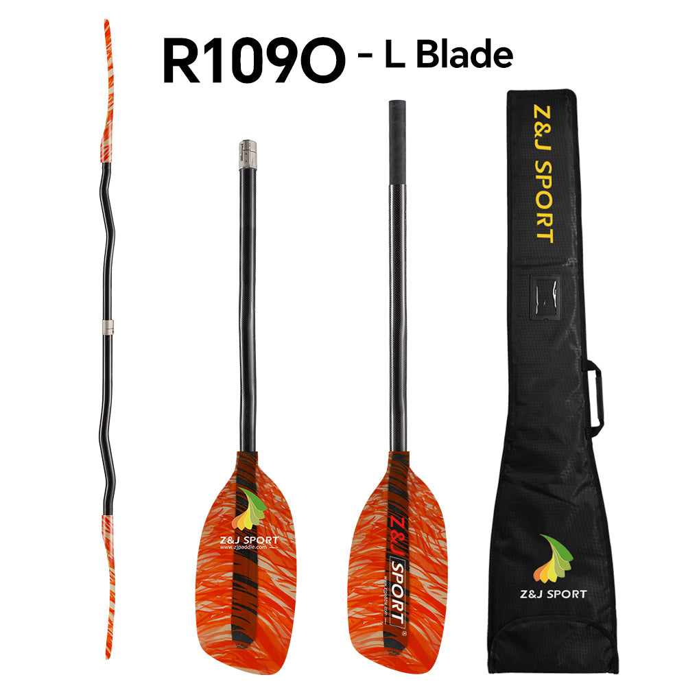 ZJ Whitewater Kayaking Paddle with Fancy Fiberglass Blade and Cranked Carbon Shaft ( the middle tube is only for connection)