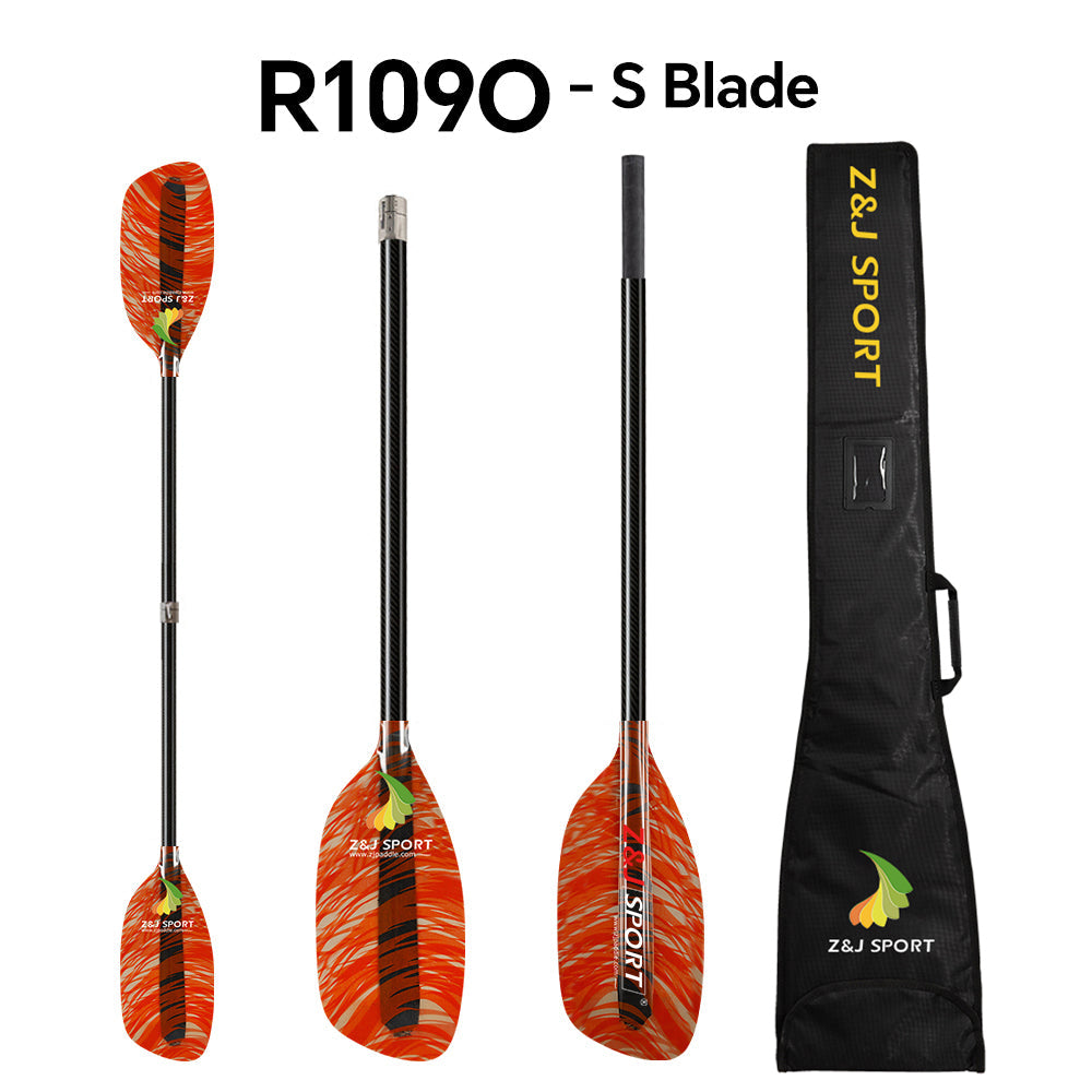 ZJ Whitewater Kayaking Paddle with Fancy Fiberglass Blade and Straight Carbon Shaft and Paddle Bag