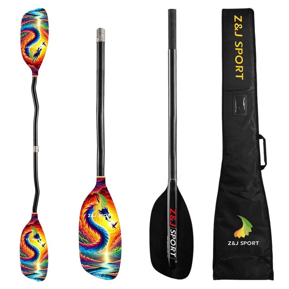 ZJ Full Carbon Whitewater Kayaking Paddle with Graphic Blade and Cranked Shaft and Paddle Bag (218 Graphics Available)