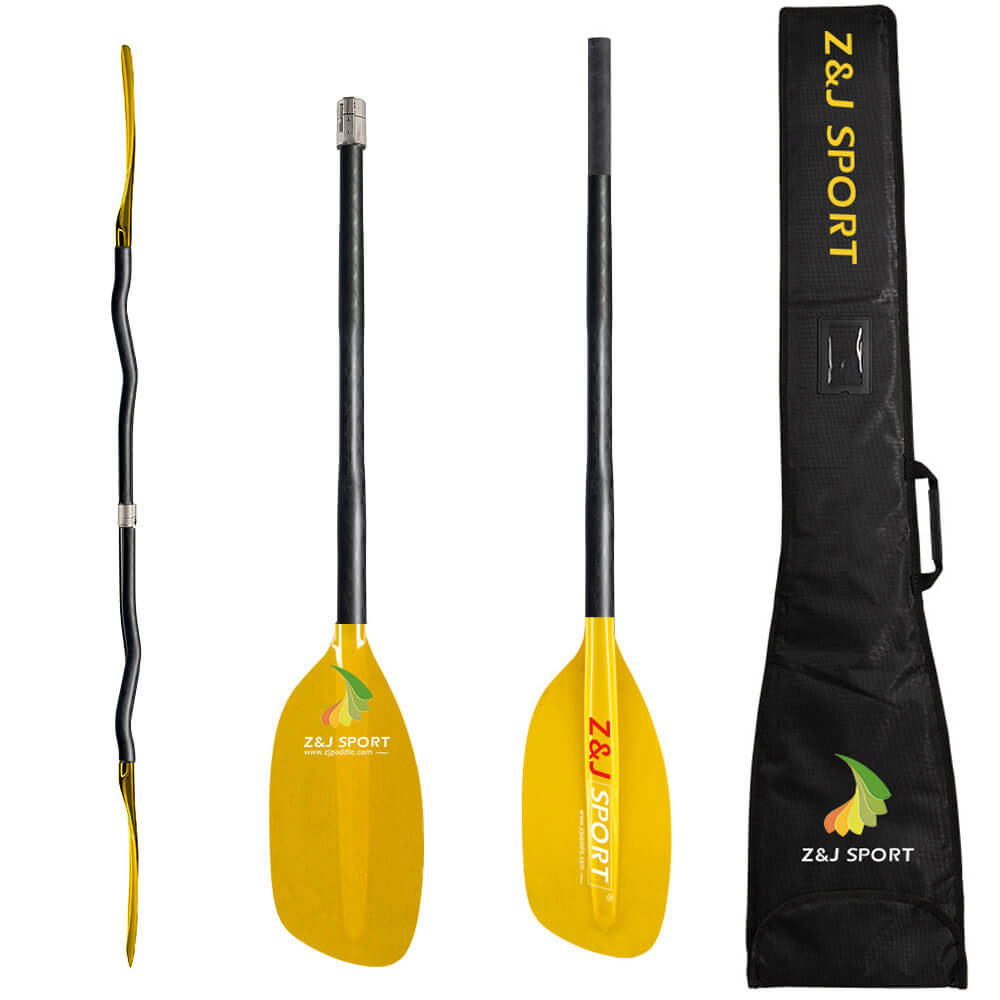 ZJ Whitewater Kayaking Paddle Translucent Fiberglass Blade Carbon Cranked Shaft and Paddle Bag