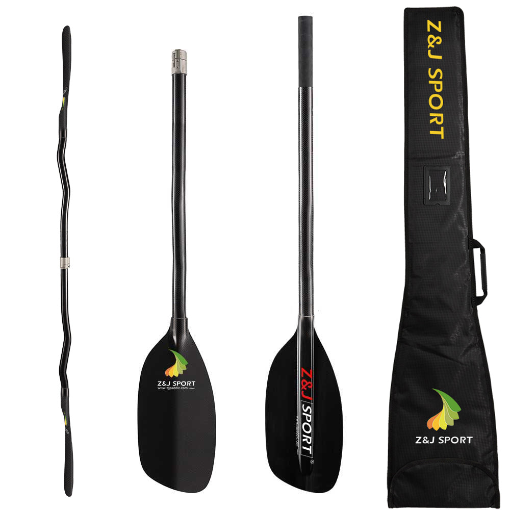 ZJ Full Carbon Whitewater Kayaking Paddle with Cranked Shaft and Paddle Bag