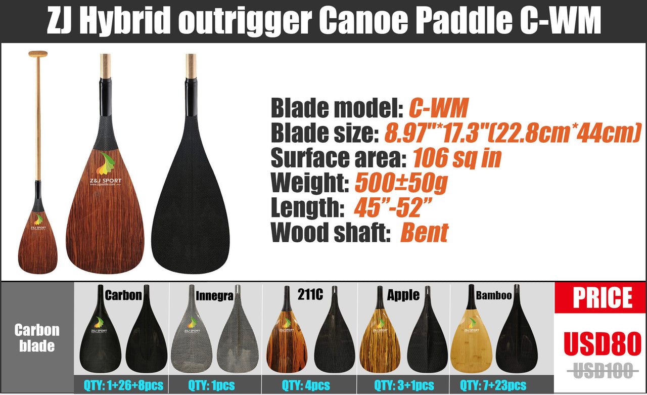 ZJ Hybrid Outrigger Canoe Paddle  (WM:106sq. in)