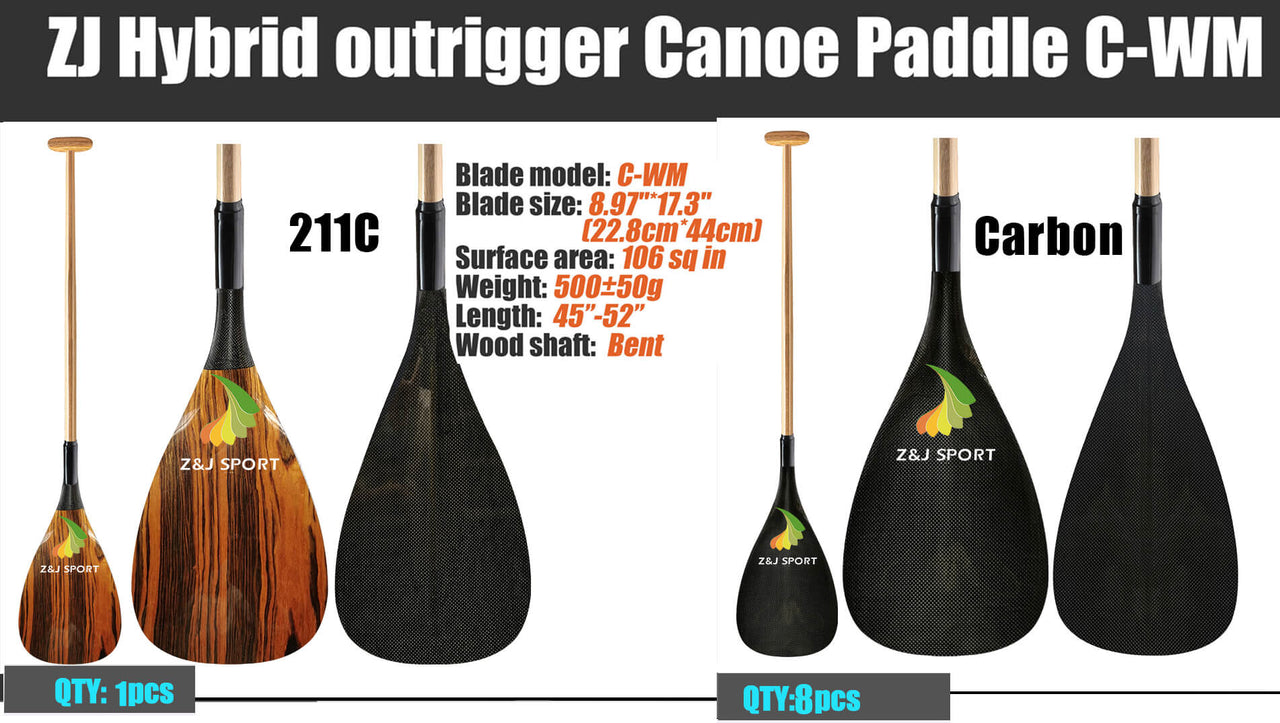 ZJ Hybrid Outrigger Canoe Paddle  (WM:106sq. in)