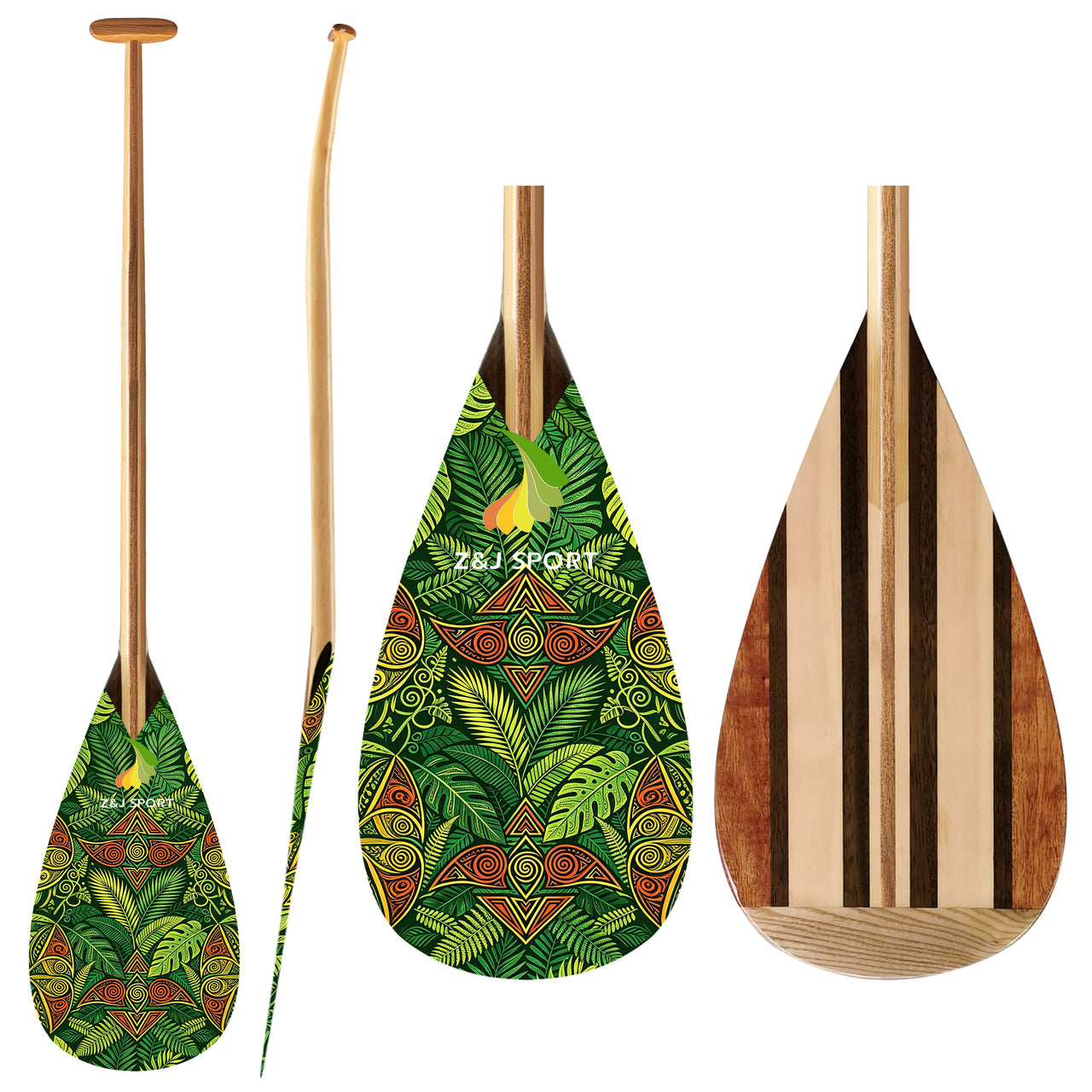 ZJ Full Wooden Outrigger Canoe Paddle for Va'a, Waka-ama, Vaka  (Graphics Optional/ Custom Designs)