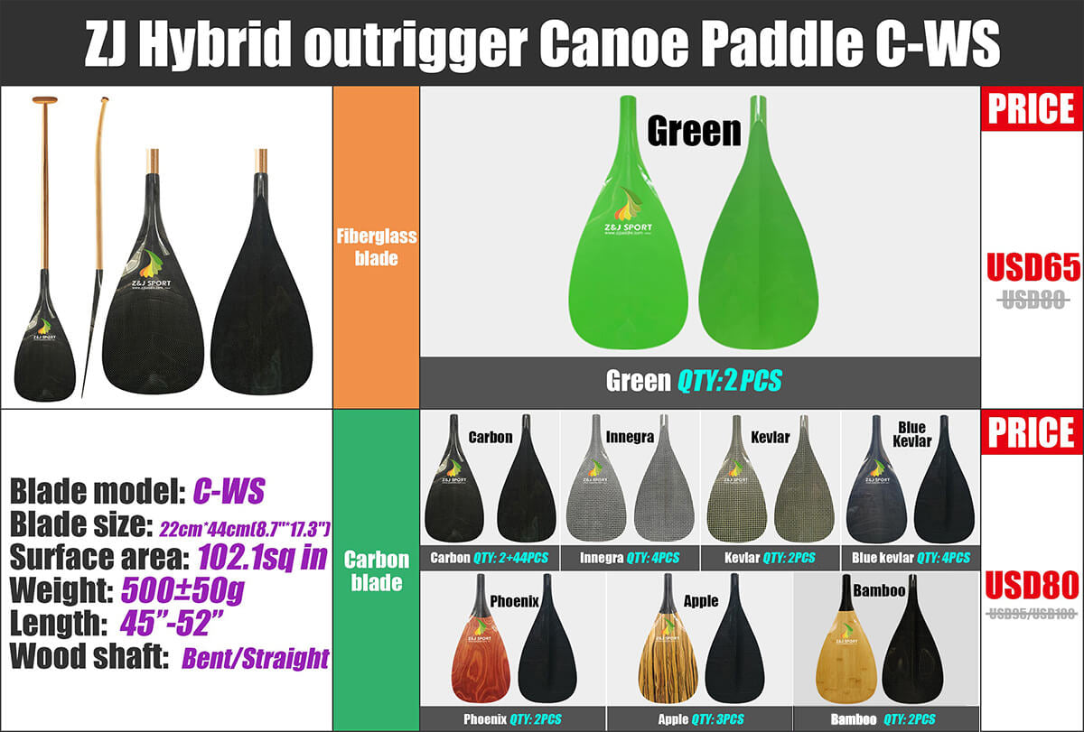 ZJ Hybrid Outrigger Canoe Paddle (WS:102.1sq. in)