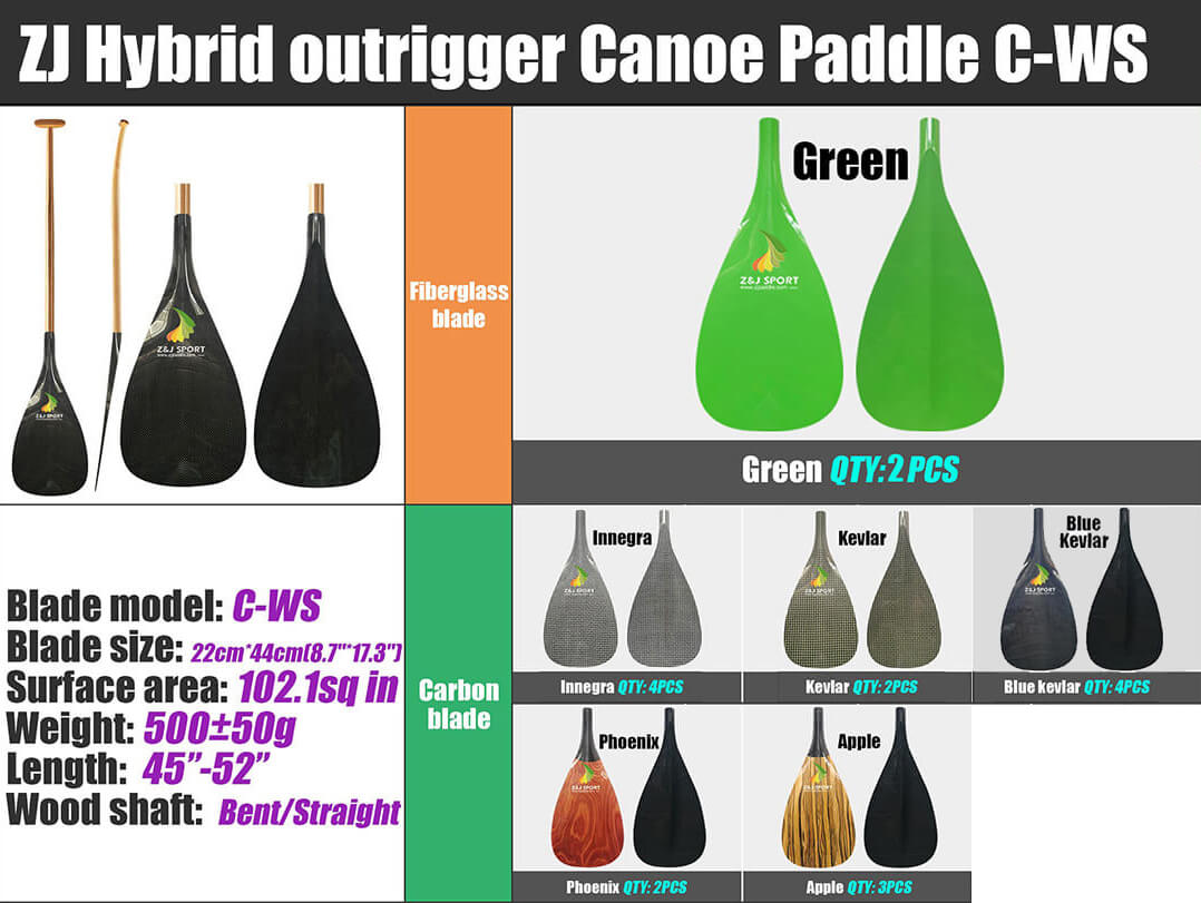 ZJ Hybrid Outrigger Canoe Paddle (WS:102.1sq. in)