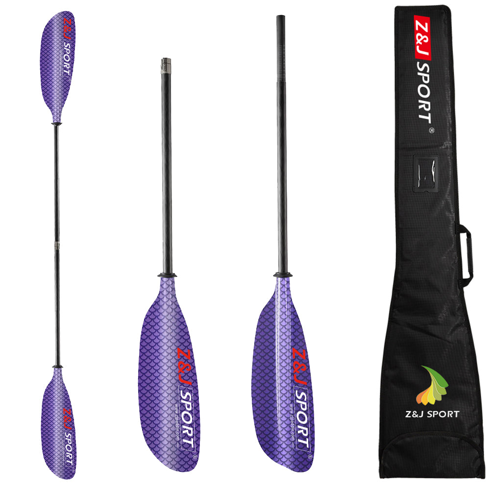 ZJ Seakayak Paddle Carbon Shaft Low-angle Paddling Relaxed Glassfiber Blade for Touring Kayak (SKR-III)