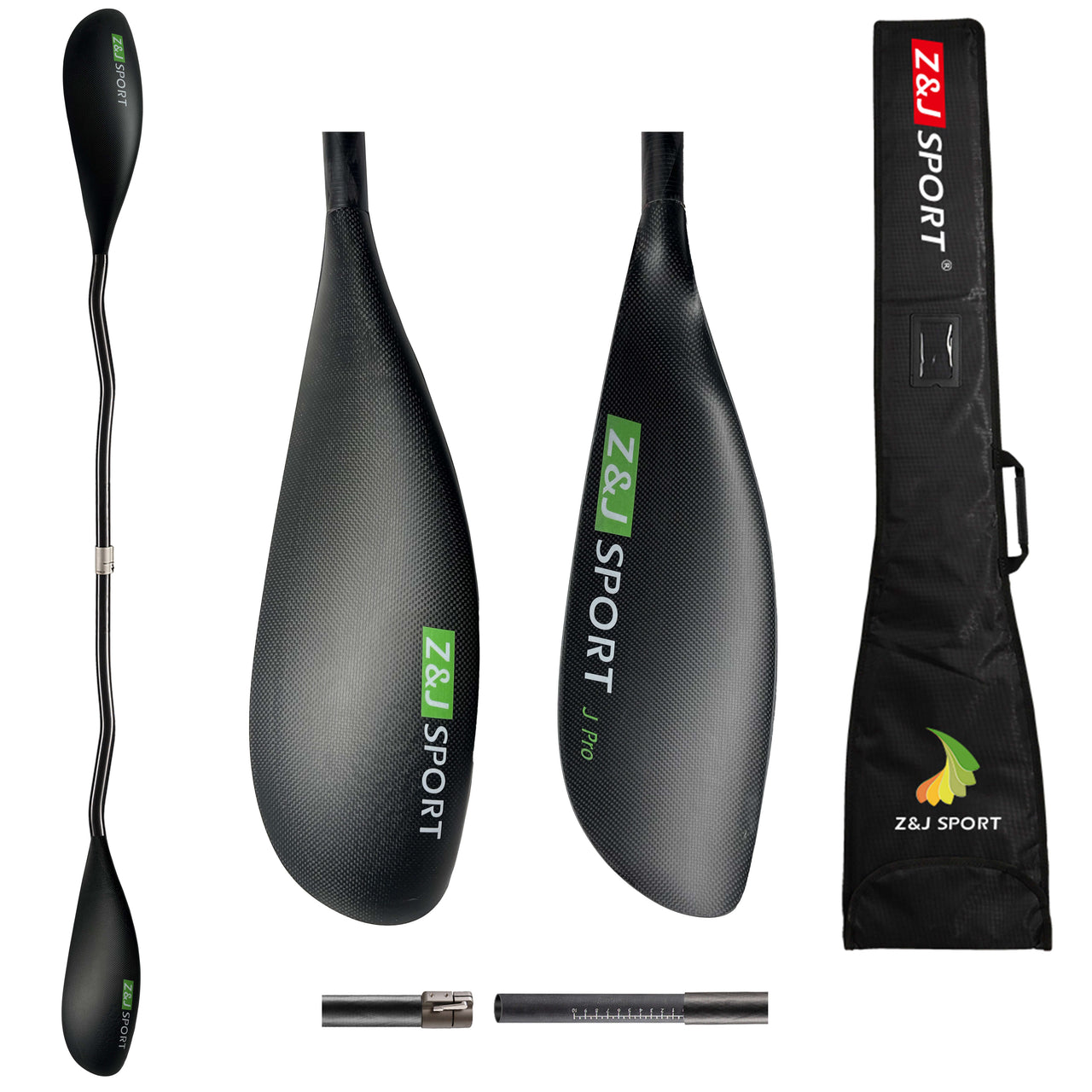 ZJ Matte Carbon Kayak Paddle Twisted Wing Blade for Surfski with Cranked Shaft （J Pro）